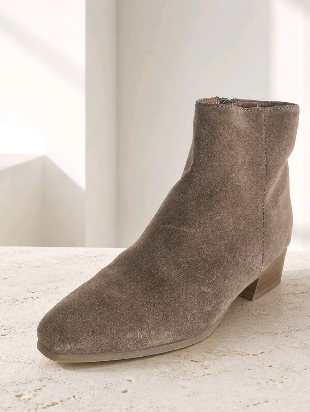 AQUATALIA Taupe Suede Ankle Boots Booties Low Heel